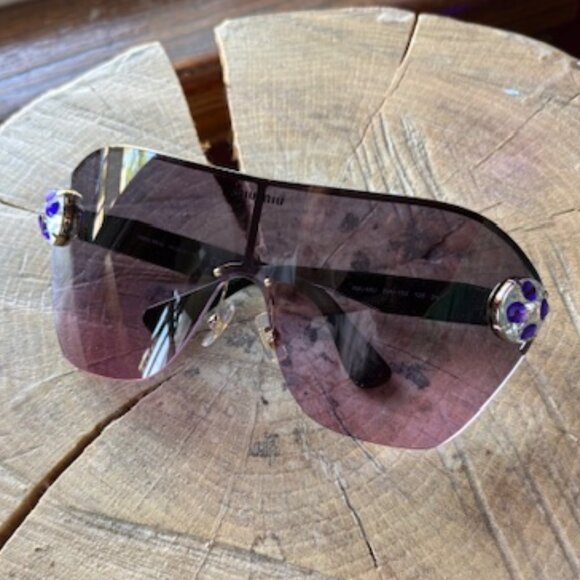Rare Miu Miu Runway Lilac Crystal Shield Sunglasses - Almost New - Picture 2 of 8
